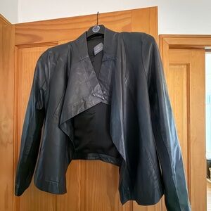 Leather Women's Black Open-Front Jacket